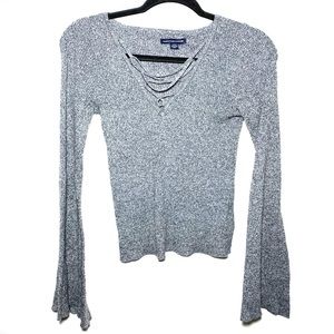 🦅 AE | Gray Flare Sleeve Criss Cross Neck Sweater